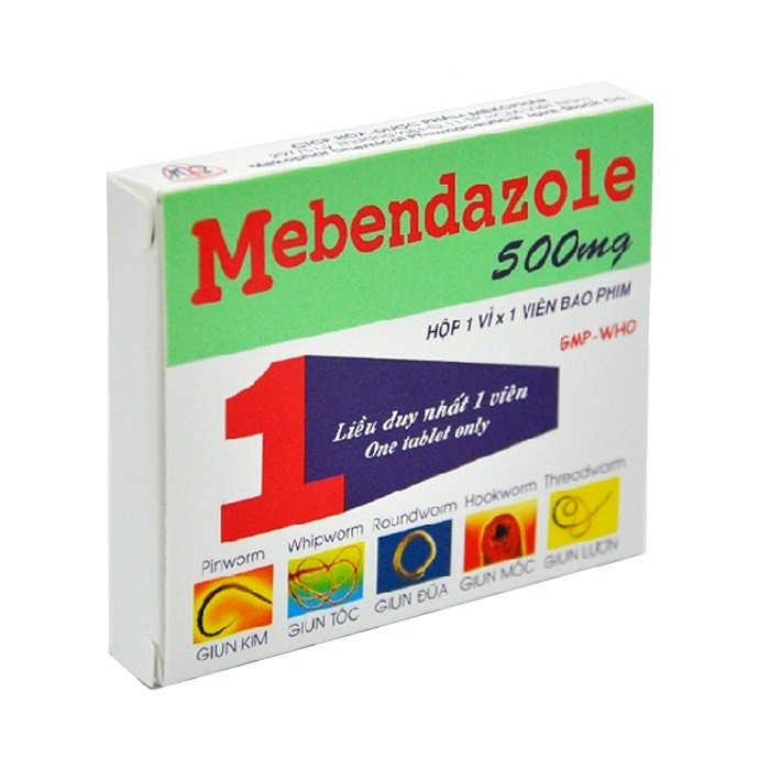 Mebendazole 500mg liều duy nhất cho cả trẻ em và người lớn, uống nhắc lại sau 1 tháng.